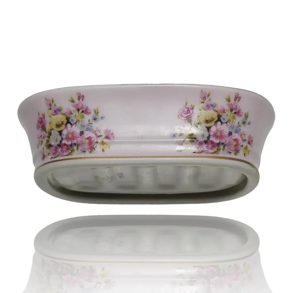 Lefton Hand Painted Ceramic Soap Dish Pink Flowers China Trinket Dish